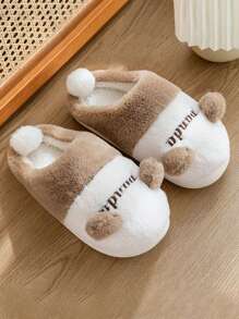Pantoufles en peluche de panda de dessin animé pour femmes, couleur kaki, chaudes et antidérapantes, avec semelles épaisses pour la maison en hiver