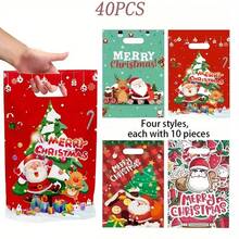 1套/40入聖誕派對禮物袋聖誕老人/聖誕樹/馴鹿箔印花禮物袋手提袋,適用於聖誕派對,節慶裝飾和糖果包裝