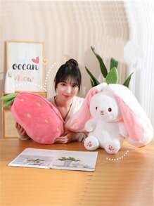Décoration de Noël Lapin Fraise Poupée Peluche Transformée En Petit Animal En Peluche De Lapin Cadeau D'anniversaire Pour Amis Jouet En Peluche Lapin Carotte Décoration De Salon Canapé Chambre À Coucher Oreiller De Couchage Cadeau Fête Des Mères
