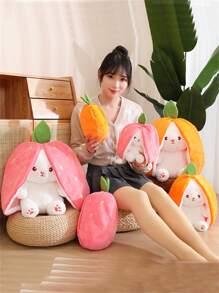 Décoration de Noël Lapin Fraise Poupée Peluche Transformée En Petit Animal En Peluche De Lapin Cadeau D'anniversaire Pour Amis Jouet En Peluche Lapin Carotte Décoration De Salon Canapé Chambre À Coucher Oreiller De Couchage Cadeau Fête Des Mères