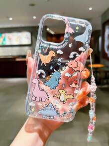 1 pieza Funda de teléfono con diseño de dinosaurio del zoológico transparente y creativa de TPU con correa de mano compatible con iPhone, anti-caída y protege el lente, a prueba de agua, a prueba de golpes y resistente a los arañazos - transparente - Ver 6