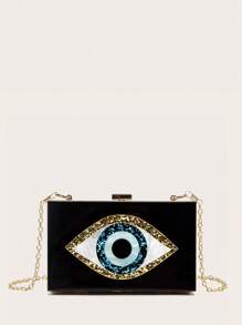Eye Pattern Formal Handbag, Shoulder Bag, Crossbody Bag For Wedding, Party - Black - View 2