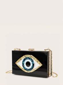 Eye Pattern Formal Handbag, Shoulder Bag, Crossbody Bag For Wedding, Party - Black - View 6