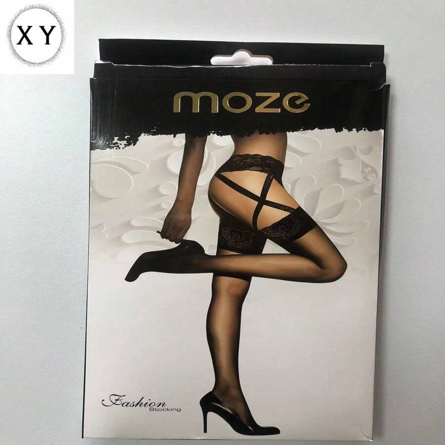 X & Y  Medias de seda con tirantes de encaje - Negro - Ver 1