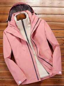 YOMEGO 女士防水防风保暖户外夹克，可拆卸保暖内衬连帽衫，二合一滑雪服，适合露营、滑雪、徒步旅行、登山、秋季、冬季和春季旅行