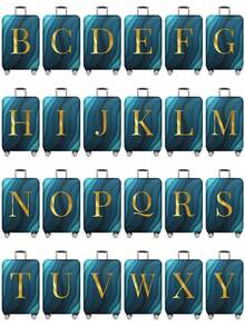 行李箱套旅行箱套適用於 22 至 25 吋男士女款行李保護套戶外度假旅行必需品配件聚酯行李箱彈性防塵罩時尚姓名首字母圖案 - 藍色 - 查看 2