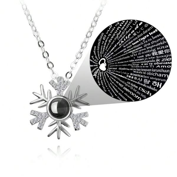 1pc Snowflake Shaped Projection Necklace Saying I Love You In 100 Languages, Valentine's Day And Christmas Gift