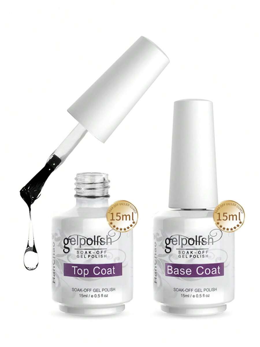 2瓶15毫升底胶和面胶凝胶指甲油套装，四季美甲可卸LED凝胶美甲套装，DIY家用美甲沙龙美甲礼物，送给女性和女孩的指甲 - 無色 - 查看 1