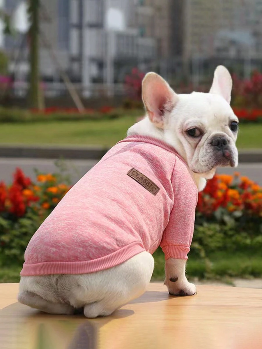 秋冬新款寵物法國鬥牛犬和哈巴狗/貓連帽衫,適用於小型和中型犬種 - 粉色 - 查看 1