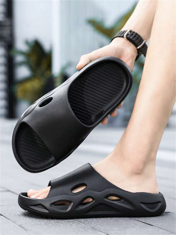 Fashion Home Slippers, Bathroom Anti-slip Shock-absorbing Beach Couple Slippers, Men's Hollow Out Breathable Comfortable Home Slippers