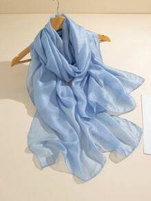 1pc Soft And Light Monochrome Long Scarf - Blue - View 3