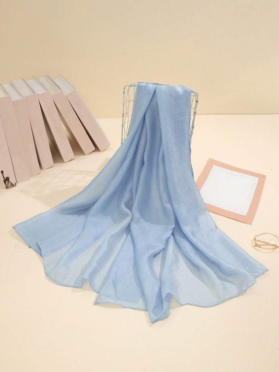 1pc Soft And Light Monochrome Long Scarf - Blue - View 1