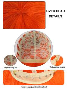 免费假发帽、紫色头带和绿色围巾 + 中长波浪橙色动漫角色扮演假发（带刘海）、学校假期万圣节感恩节圣诞节派对角色扮演假发 - 优质合成高密度高温纤维头发，经济实惠的假发，非常适合女性 - 橘色 - 查看 9