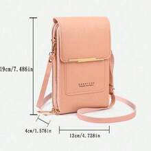 女士錢包觸摸屏手機套迷你斜挎包多功能時尚錢包帶卡槽垂直手機包豔粉色錢包 - 淺粉色 - 查看 9