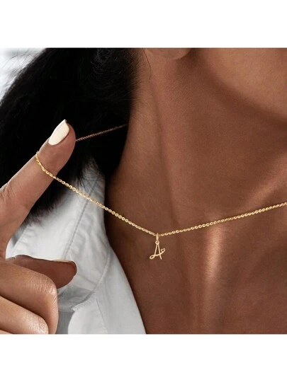 1pc Fashion A-Z Heart Initial Pendant Stainless Steel O-Chain
