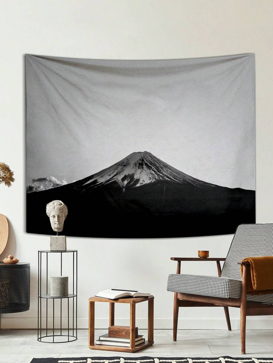 1入組150x200cm黑白色聚酯纖維壁掛,星空、月亮、宇航員、富士山壁掛,適用於臥室、客廳、宿舍等裝飾美學藝術