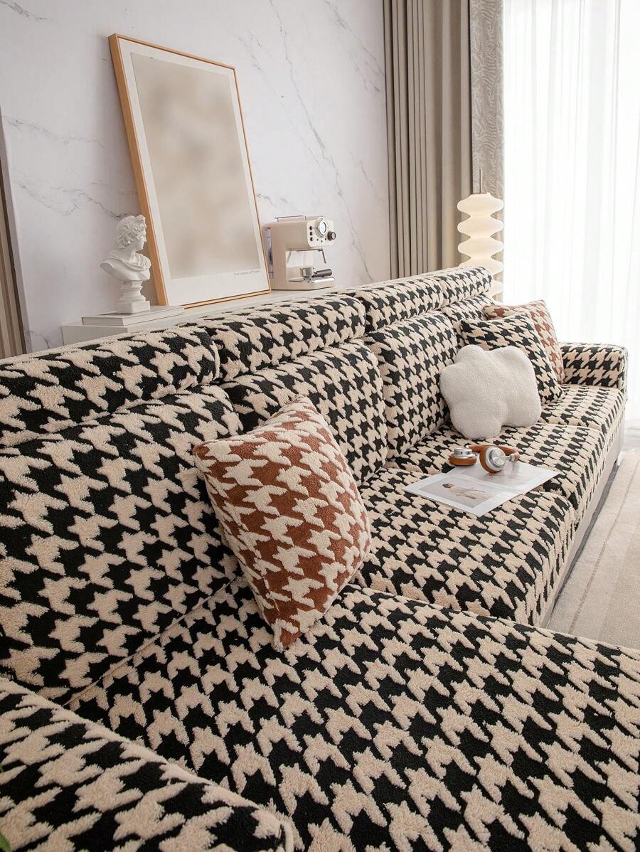 件加厚保暖雙色提花防滑沙發墊套適用於 L 型和 1/2/3/4 座沙發（單獨販售） - 黑色 - 查看 1