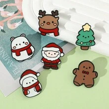 6入組聖誕系列胸針,可愛的聖誕老人、麋鹿、聖誕樹搖釦,金屬徽章,適用於背包、衣物、珠寶聖誕節禮物