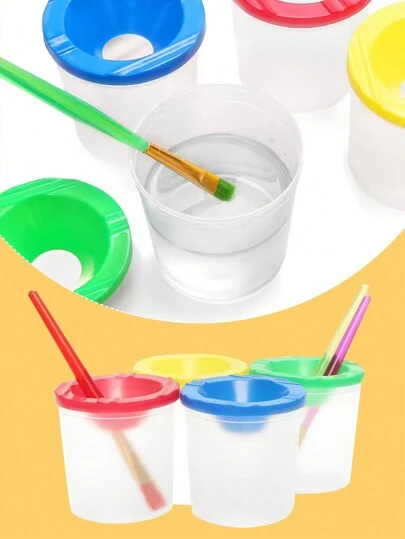 4pcs Children's Painting Cup Set, Diy Art Supplies Colorful Brush Washing Barrel And Cup, Random Color Back To School,Back To School,School Supplies