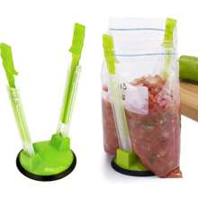 El utensilio de cocina definitivo: Soporte ajustable para bolsas de 1 pieza con base de goma para bolsas de preparación de alimentos, soportes para bolsas, clips para bolsas de almacenamiento de alimentos, bolsas de almacenamiento de plástico para congelador. Abre las manos libres para verter restos, aperitivos e ingredientes de preparación de comidas sin derrames de alimentos - Accesorios de electrodomésticos para el hogar verde, utensilios, herramientas, artículos navideños, cocina navideña