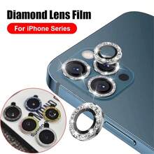Protecteur d'appareil photo en strass de luxe pour iPhone 15 14 13 12 11 Pro Max, protecteur de verre trempé de lentille à anneau métallique compatible avec l'iPhone 11 Pro Max 12 Mini Full coque