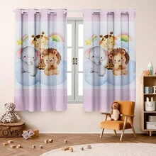 Cortina Infantil Safari Blecaute Blackout 2,00 x 1,40 Decoração, Quarto, Criança - Rosa chiclete - Visão 3