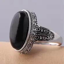 1 Nhẫn Sọc Hình Bầu Dục Dài Màu Đen & Nhẫn Đôi Đá Quý Giả Vintage Mạ Bạc (Đen/Xanh) - màu đen - Xem 13