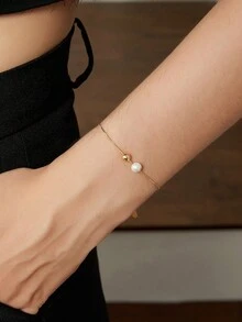 1 件珍珠手链 S925 银手饰球韩版简约时尚镀 14K 真金女士珠宝情人节结婚季