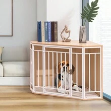 Corner Dog Crate with Cushion, Dog Kennel with Wood and Mesh, Doghouse, Pet Crate Indoor Use - 米色 - 查看 8