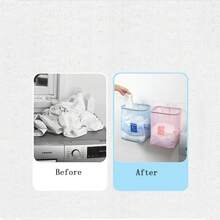 1個可摺疊尼龍網洗衣籃,大尺寸,可牆掛,無需鑽孔,浴室髒衣收納