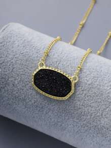 1pc Simple & Stylish Square Copper Pendant Necklace For Women To Wear On Date Or Daily Basis - Black - View 1