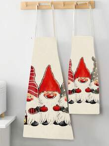 1pc Linen Christmas Apron With Snowman, Christmas Tree, Reindeer Pattern - Silver - View 4