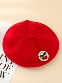 1頂冬季保暖女嬰兒帽子,卡通水果針織耳擺帽 - 紅色 - 查看 2