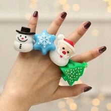 4入組創意聖誕卡通手指燈:聖誕老人、雪花、聖誕樹和雪人設計的戒指,適用於派對 - 彩色 - 查看 2