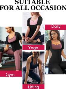 1入女士四季穿著可著用聚酯纖維材料扣環收腹衣,具有胸部支撐和腹部控制設計,非常適合運動 - 黑色 - 查看 5