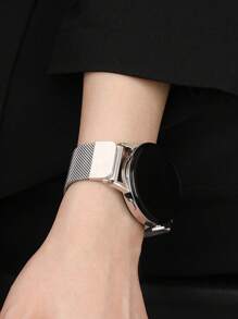 1pc Metal Mesh Sports Watch Band, Unisex, Fits 18mm/20mm/22mm Smart Watch, Fashionable Starry Milanese Metal Strap, Compatible With Samsung Amazfit, 18mm/20mm/22mm Stainless Steel Band, Fits Galaxy Watch 3 (42mm/46mm), Galaxy Active 2 (40mm/44mm), Watch GT2 - Beige - View 5