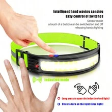 1入usb充電cob戶外跑步警示反光感應多功能led強光帶柔和光頭燈 - 黃色 - 查看 4