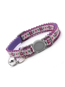 1 件紫色刺绣丝带宠物扣铃铛项圈配件项链，适用于狗和猫