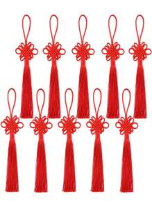 5入組紅色結流蘇,用於新年家居裝飾