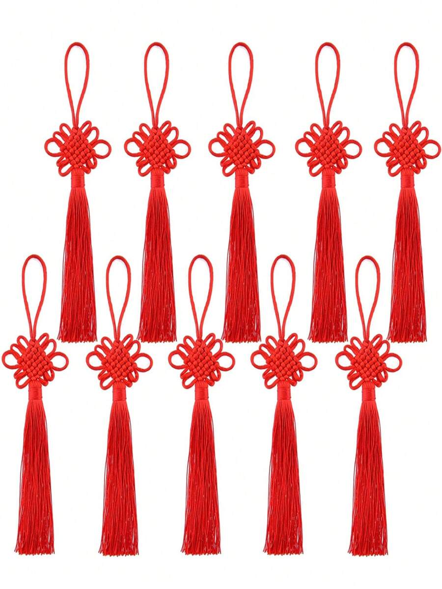 5入組紅色結流蘇,用於新年家居裝飾