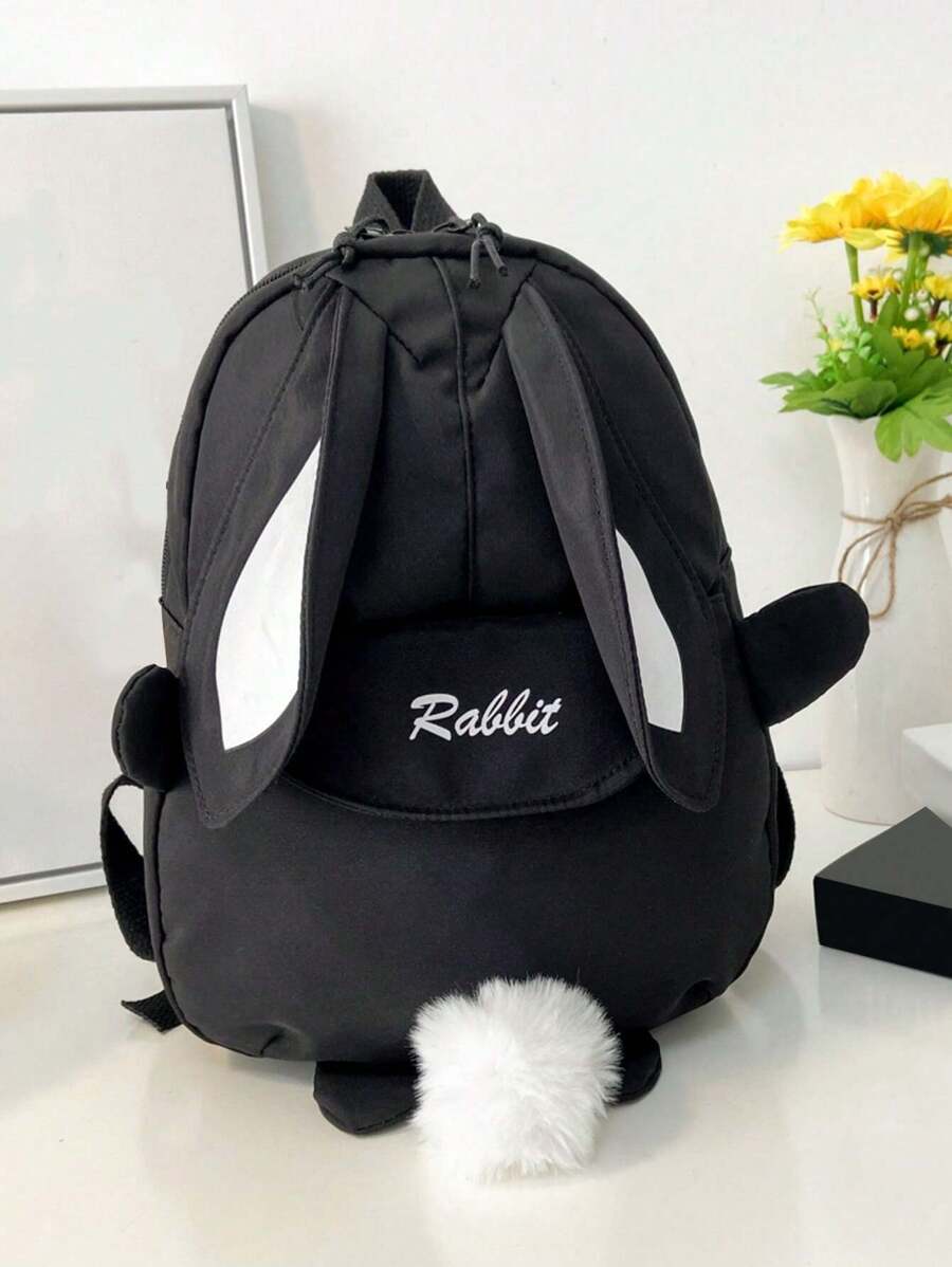 Children's Kawaii Rabbit Ears Backpack, Large Capacity Schoolbag, Girls Cartoon Cute Backpack 1pc Girl's Cartoon Cute Rabbit Shoulder Bag, Kindergarten Lightweight Small Backpack, Nylon Travel Bag - Black - View 1