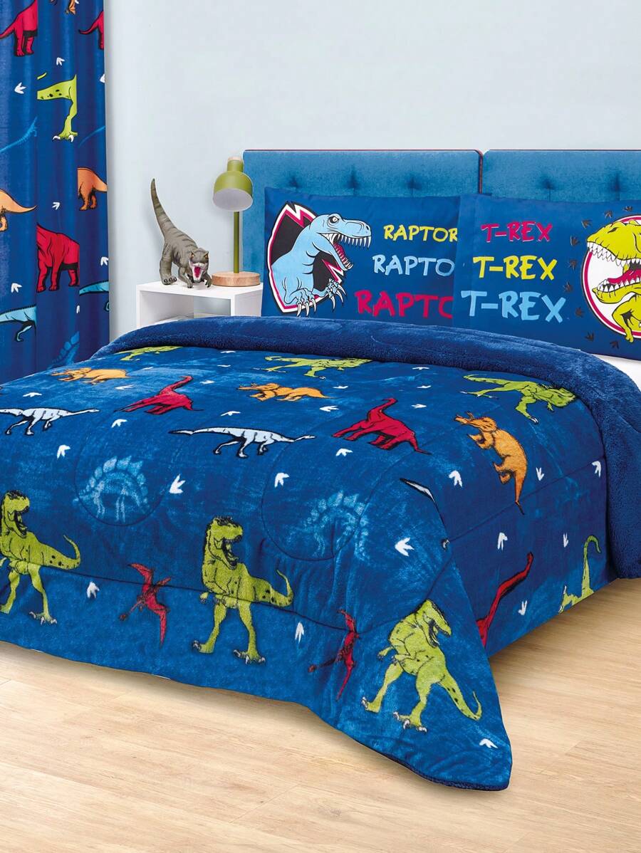 Home Elephant Cobertor De Borrega Individual Azul Dinosaurios Jurásico