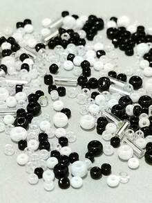 10g混合黑白玻璃種子珠,間隔珠,適用於diy手鍊,項鍊,戒指