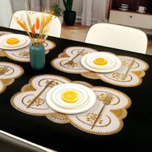 4pcs Hot Stamped Pvc Waterproof Table Mats, Rectangle Heat Insulation Dining Table Pads - C - View 1