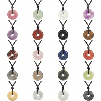 1條手工編織可調節天然寶石釦扣吊墜項鏈,中性風格,假日禮物