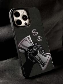 1 szt. Etui na telefon do ręki z nadrukiem z czarną zamszową teksturą, kompatybilne z Iphone 11, 12, 12 Pro Max, 13, 13 Pro Max, 14, 14 Pro Max, 15, 15 Pro Max