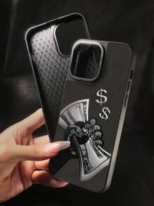 1 szt. Etui na telefon do ręki z nadrukiem z czarną zamszową teksturą, kompatybilne z Iphone 11, 12, 12 Pro Max, 13, 13 Pro Max, 14, 14 Pro Max, 15, 15 Pro Max