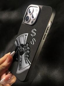 1 szt. Etui na telefon do ręki z nadrukiem z czarną zamszową teksturą, kompatybilne z Iphone 11, 12, 12 Pro Max, 13, 13 Pro Max, 14, 14 Pro Max, 15, 15 Pro Max