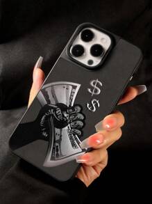 1 szt. Etui na telefon do ręki z nadrukiem z czarną zamszową teksturą, kompatybilne z Iphone 11, 12, 12 Pro Max, 13, 13 Pro Max, 14, 14 Pro Max, 15, 15 Pro Max