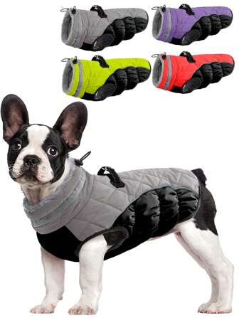 1st rits kleurblokkerend huisdierjack, elastische riemgat, reflecterende strips, warme voering, voor katten en honden